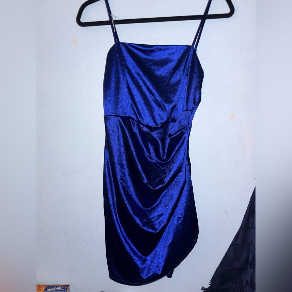Emerald Sundae Blue Ruched Spaghetti Strap Mini Dress - Picture 2 of 2